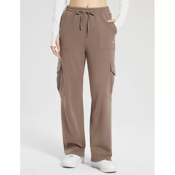 BALEAF Womens Cargo Sweatpants Wide Leg Sweat Pants with Pockets Mid Rise Dance Athletic Fleece LinedTan