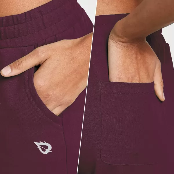 BALEAF Womens Cotton Yoga Shorts Sweat Athletic Lounge Beach Shorts Jersey Pull On with Drawstring Pockets Summer10 Burgundy