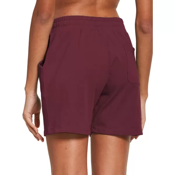 BALEAF Womens Cotton Yoga Shorts Sweat Athletic Lounge Beach Shorts Jersey Pull On with Drawstring Pockets Summer10 Burgundy