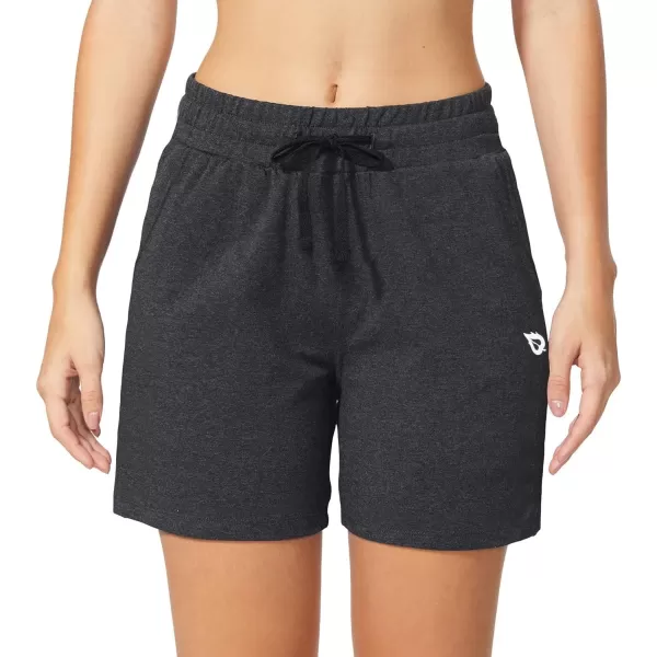 BALEAF Womens Cotton Yoga Shorts Sweat Athletic Lounge Beach Shorts Jersey Pull On with Drawstring Pockets Summer10 Charcoal