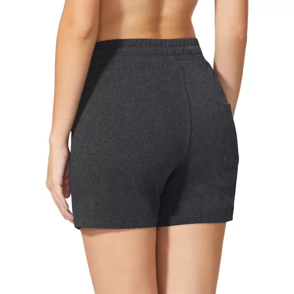 BALEAF Womens Cotton Yoga Shorts Sweat Athletic Lounge Beach Shorts Jersey Pull On with Drawstring Pockets Summer10 Charcoal