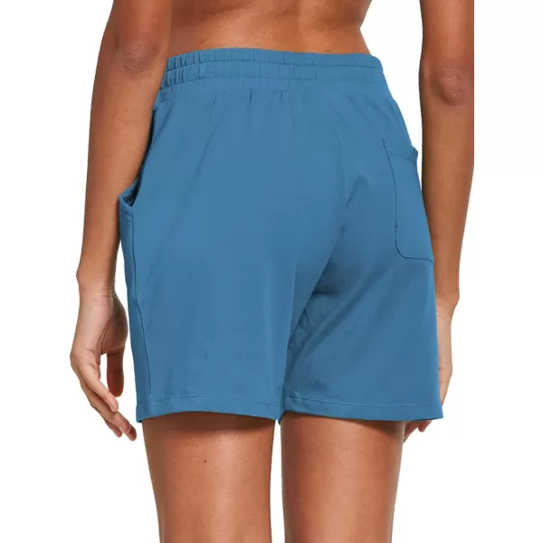 BALEAF Womens Cotton Yoga Shorts Sweat Athletic Lounge Beach Shorts Jersey Pull On with Drawstring Pockets Summer10 Copen Blue