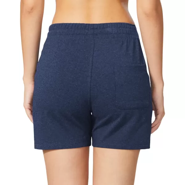 BALEAF Womens Cotton Yoga Shorts Sweat Athletic Lounge Beach Shorts Jersey Pull On with Drawstring Pockets Summer10 Heather Blue