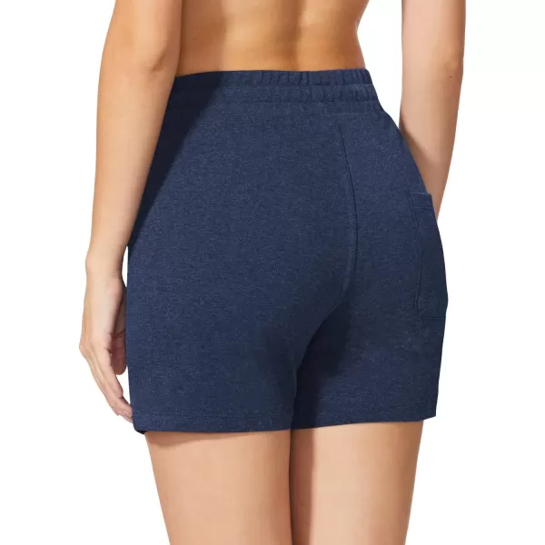 BALEAF Womens Cotton Yoga Shorts Sweat Athletic Lounge Beach Shorts Jersey Pull On with Drawstring Pockets Summer10 Heather Blue