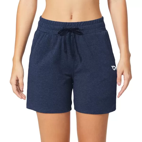 BALEAF Womens Cotton Yoga Shorts Sweat Athletic Lounge Beach Shorts Jersey Pull On with Drawstring Pockets Summer10 Heather Blue