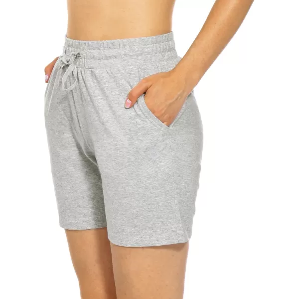 BALEAF Womens Cotton Yoga Shorts Sweat Athletic Lounge Beach Shorts Jersey Pull On with Drawstring Pockets Summer10 Light Gray