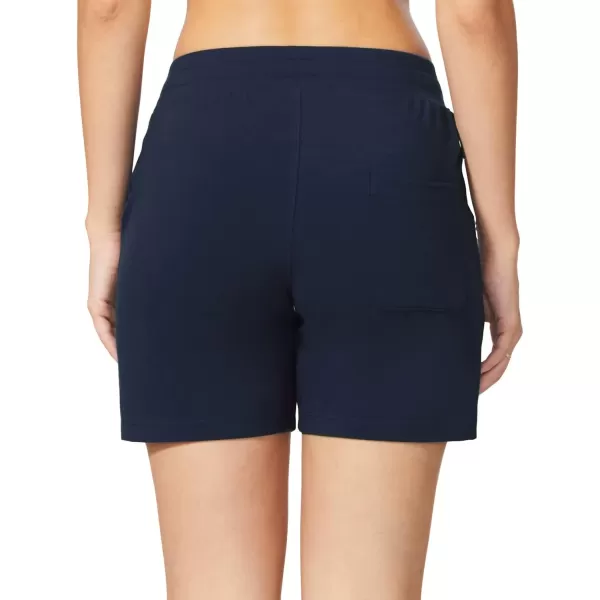 BALEAF Womens Cotton Yoga Shorts Sweat Athletic Lounge Beach Shorts Jersey Pull On with Drawstring Pockets Summer10 Navy Blue