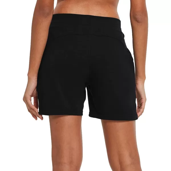 BALEAF Womens Cotton Yoga Shorts Sweat Athletic Lounge Beach Shorts Jersey Pull On with Drawstring Pockets Summer20 Black