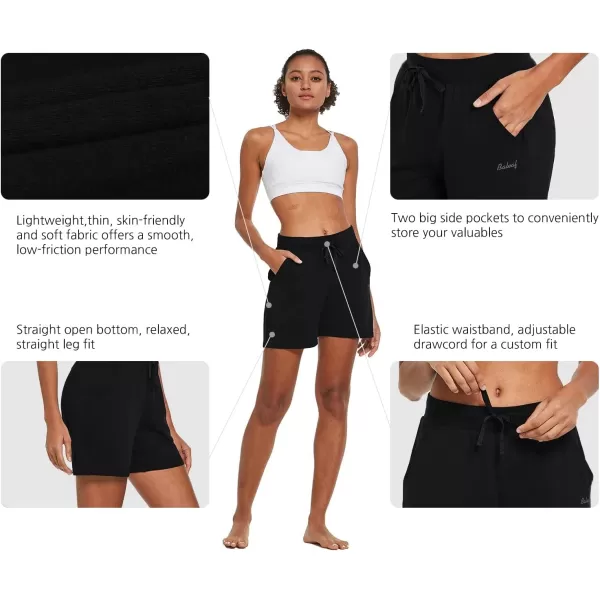 BALEAF Womens Cotton Yoga Shorts Sweat Athletic Lounge Beach Shorts Jersey Pull On with Drawstring Pockets Summer20 Black