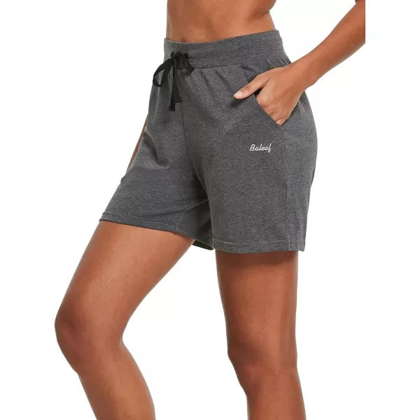 BALEAF Womens Cotton Yoga Shorts Sweat Athletic Lounge Beach Shorts Jersey Pull On with Drawstring Pockets Summer20 Charcoal