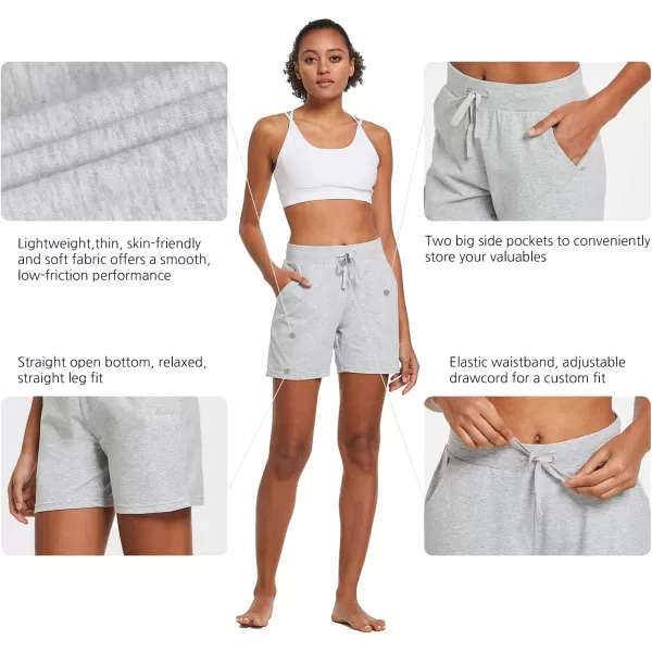 BALEAF Womens Cotton Yoga Shorts Sweat Athletic Lounge Beach Shorts Jersey Pull On with Drawstring Pockets Summer20 Light Gray