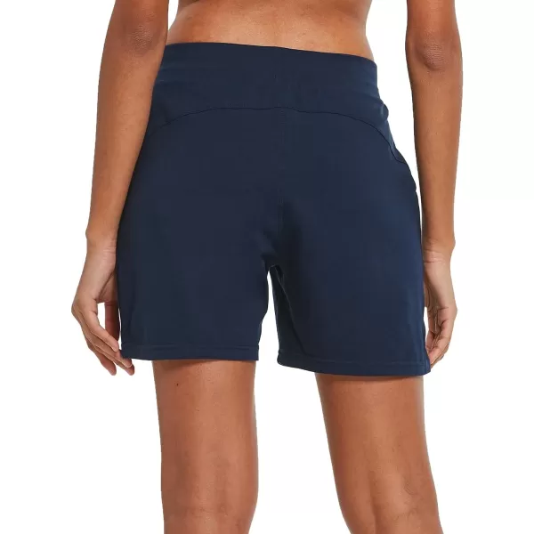 BALEAF Womens Cotton Yoga Shorts Sweat Athletic Lounge Beach Shorts Jersey Pull On with Drawstring Pockets Summer20 Navy Blue