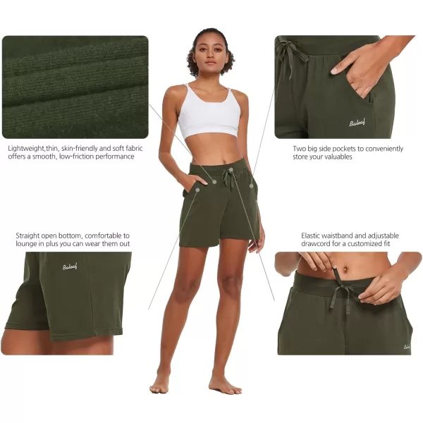 BALEAF Womens Cotton Yoga Shorts Sweat Athletic Lounge Beach Shorts Jersey Pull On with Drawstring Pockets Summer20 Olive