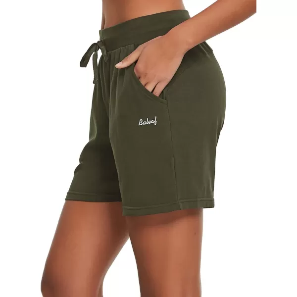 BALEAF Womens Cotton Yoga Shorts Sweat Athletic Lounge Beach Shorts Jersey Pull On with Drawstring Pockets Summer20 Olive