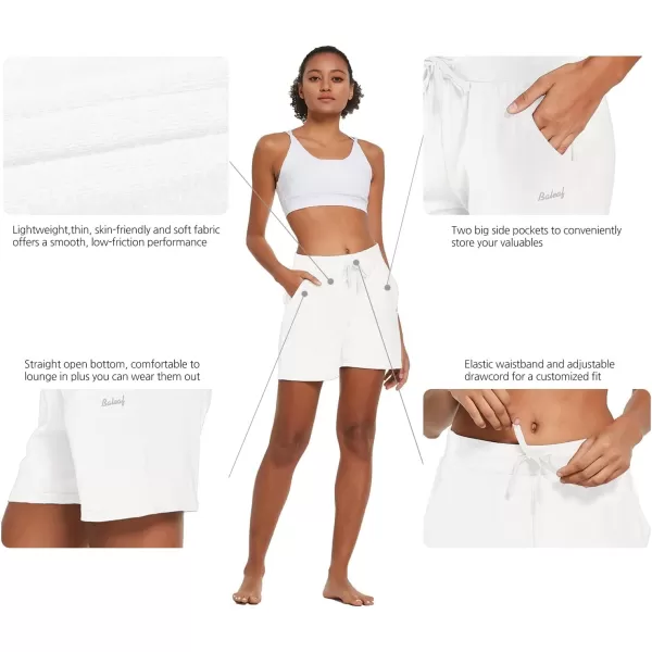 BALEAF Womens Cotton Yoga Shorts Sweat Athletic Lounge Beach Shorts Jersey Pull On with Drawstring Pockets Summer20 White