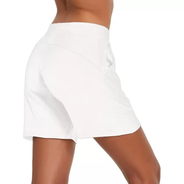 BALEAF Womens Cotton Yoga Shorts Sweat Athletic Lounge Beach Shorts Jersey Pull On with Drawstring Pockets Summer20 White