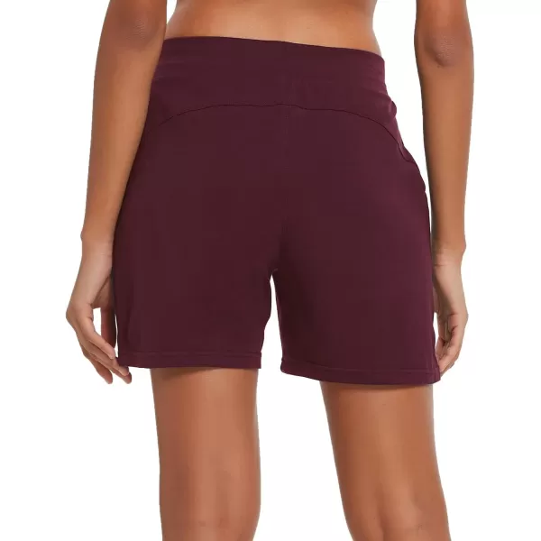 BALEAF Womens Cotton Yoga Shorts Sweat Athletic Lounge Beach Shorts Jersey Pull On with Drawstring Pockets Summer20 Wine Red