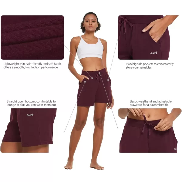 BALEAF Womens Cotton Yoga Shorts Sweat Athletic Lounge Beach Shorts Jersey Pull On with Drawstring Pockets Summer20 Wine Red