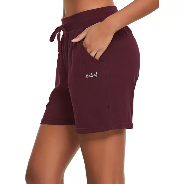 BALEAF Womens Cotton Yoga Shorts Sweat Athletic Lounge Beach Shorts Jersey Pull On with Drawstring Pockets Summer20 Wine Red