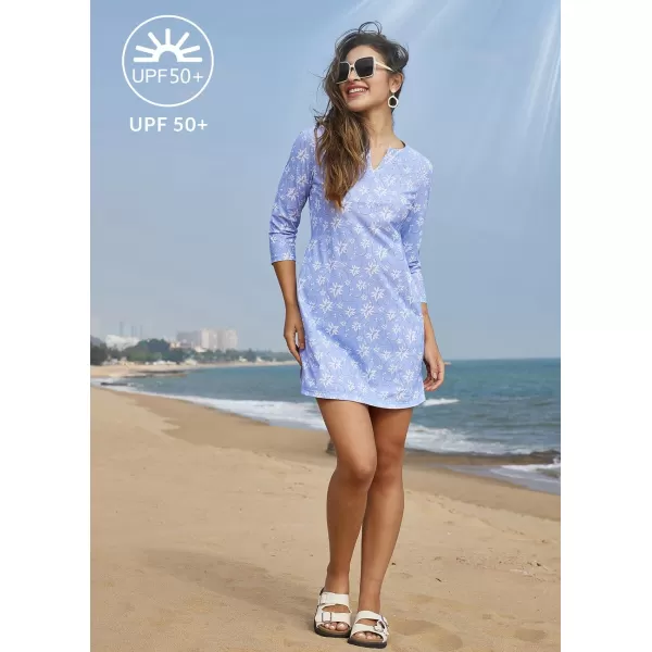 BALEAF Womens Cover Up Dress Sun Protection 34 Sleeve Tunic Beach Dress UPF 50 Swimsuit Coverups with PocketsPatternblue