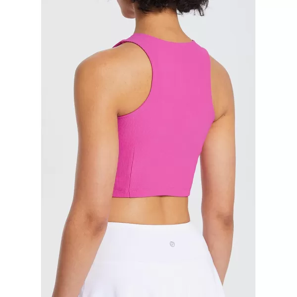 BALEAF Womens Crop Tank Tops Ribbed Double Lined Racerback Cropped Tops Yoga ShirtsFuchsia Fedora