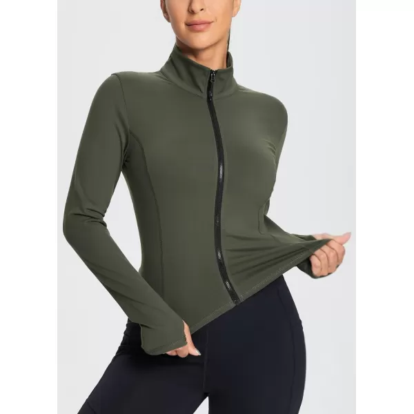 BALEAF Womens Cropped Workout Jacket Long Sleeve Athletic Running Yoga Lightweight Zip Up Jackets with Thumb HolesArmy Green