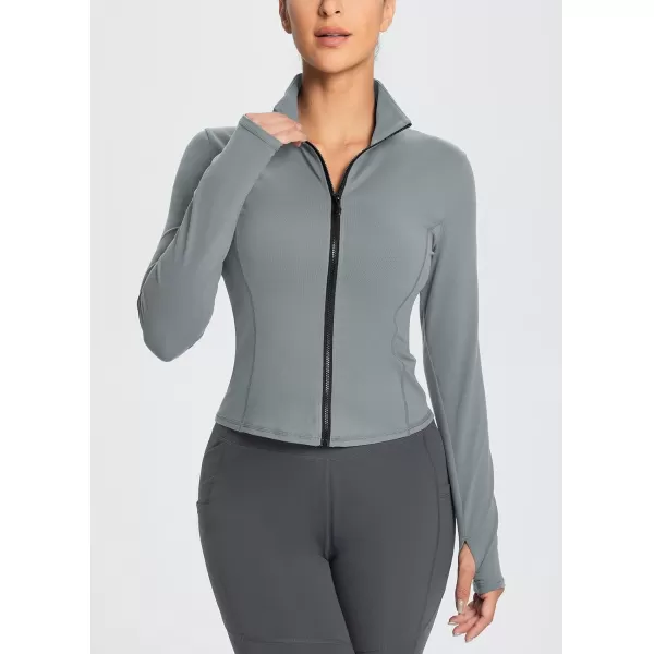 BALEAF Womens Cropped Workout Jacket Long Sleeve Athletic Running Yoga Lightweight Zip Up Jackets with Thumb HolesDark Grey