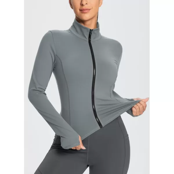 BALEAF Womens Cropped Workout Jacket Long Sleeve Athletic Running Yoga Lightweight Zip Up Jackets with Thumb HolesDark Grey