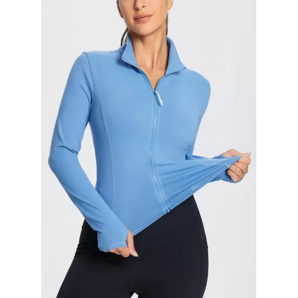 BALEAF Womens Cropped Workout Jacket Long Sleeve Athletic Running Yoga Lightweight Zip Up Jackets with Thumb HolesLight Blue