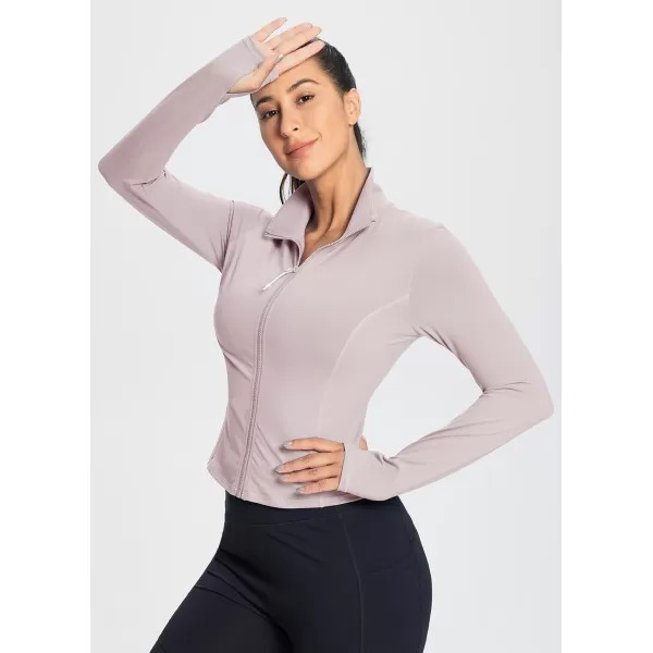 BALEAF Womens Cropped Workout Jacket Long Sleeve Athletic Running Yoga Lightweight Zip Up Jackets with Thumb HolesLight Purple