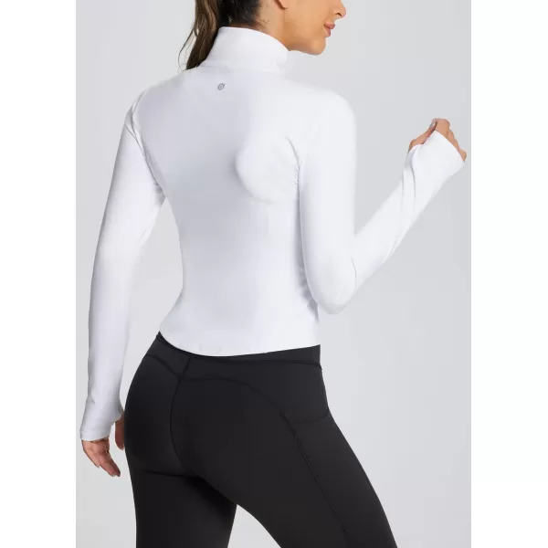 BALEAF Womens Cropped Workout Jacket Long Sleeve Athletic Running Yoga Lightweight Zip Up Jackets with Thumb HolesWhite