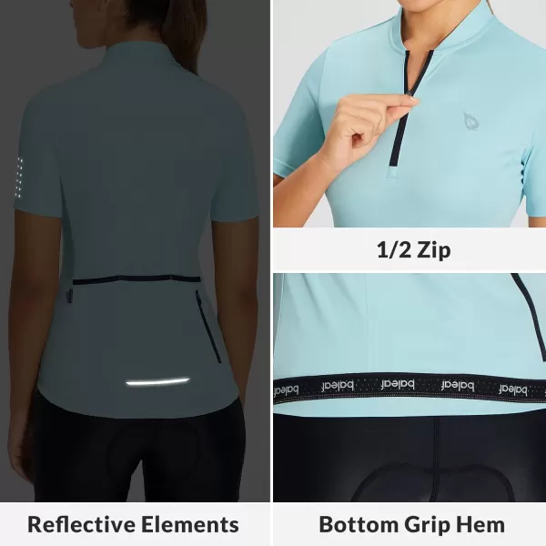 BALEAF Womens Cycling Jersey Short Sleeve Half Zip Bike Shirts Road Biking Tops 4 Rear Pockets UPF 50Light Blue