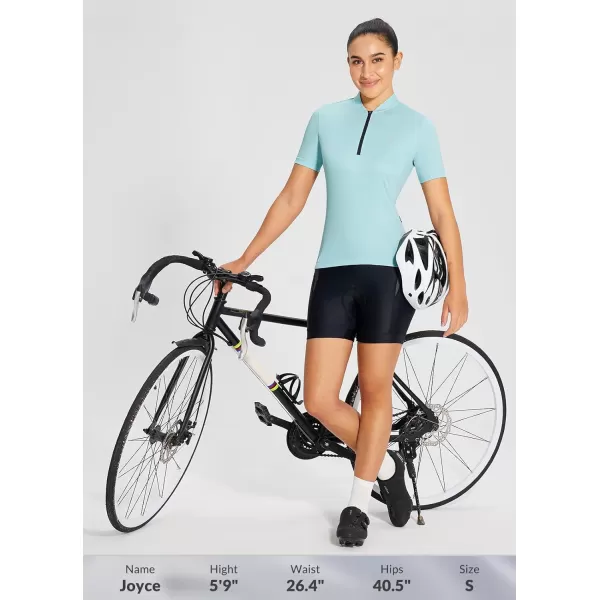 BALEAF Womens Cycling Jersey Short Sleeve Half Zip Bike Shirts Road Biking Tops 4 Rear Pockets UPF 50Light Blue