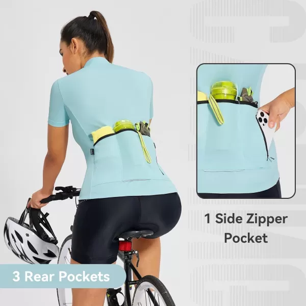 BALEAF Womens Cycling Jersey Short Sleeve Half Zip Bike Shirts Road Biking Tops 4 Rear Pockets UPF 50Light Blue