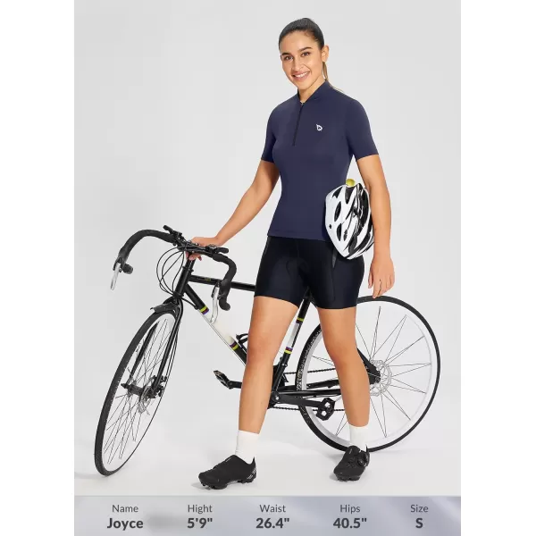 BALEAF Womens Cycling Jersey Short Sleeve Half Zip Bike Shirts Road Biking Tops 4 Rear Pockets UPF 50Navy Blue