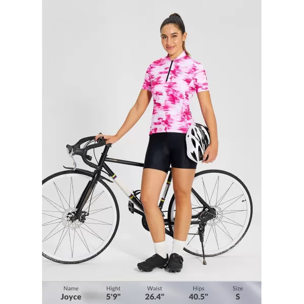 BALEAF Womens Cycling Jersey Short Sleeve Half Zip Bike Shirts Road Biking Tops 4 Rear Pockets UPF 50Pink