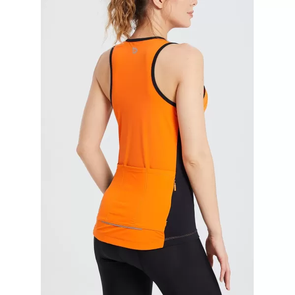 BALEAF Womens Cycling Jersey Sleeveless Bike Tank Top Bicycle Biking Shirt 4 Rear Pockets Summer UPF3001blackOrange