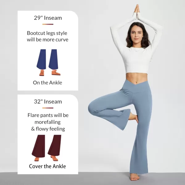 BALEAF Womens Flare Leggings Trendy Crossover Yoga Pants High Waist Casual Workout Bell Bottom Leggings with Pockets29 Inseam2 Pockets Light Blue