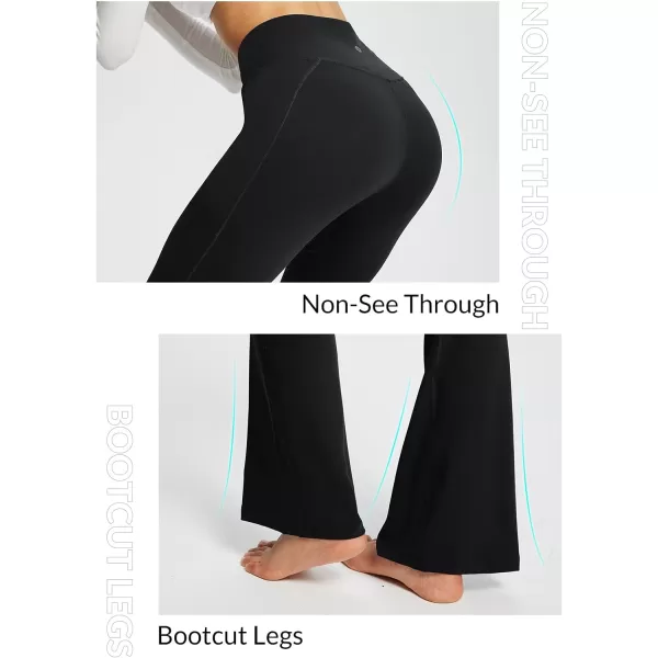 BALEAF Womens Flare Leggings Trendy Crossover Yoga Pants High Waist Casual Workout Bell Bottom LeggingsBlack