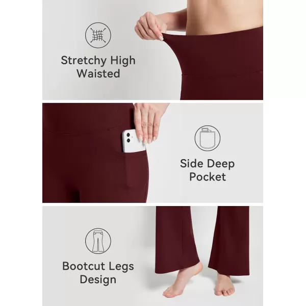 BALEAF Womens Flare Leggings with Pockets Flare Pants Bootcut Yoga Pants High Waist Workout Casual Tummy Control29dark Wine Red