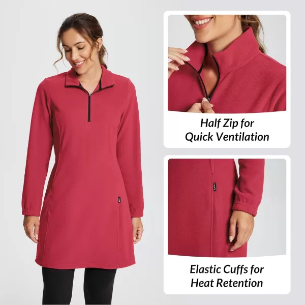 BALEAF Womens Fleece Dress Sweatshirt Tunic Long Quarter Zip Pullover Polar Winter Dress Cover Ups PocketRed