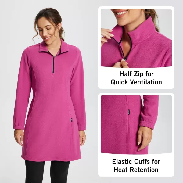 BALEAF Womens Fleece Dress Sweatshirt Tunic Long Quarter Zip Pullover Polar Winter Dress Cover Ups PocketViolet Rose