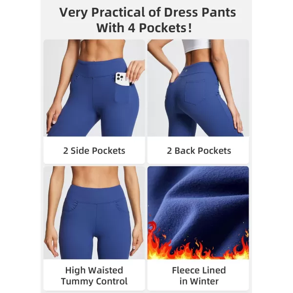 BALEAF Womens Fleece Lined Dress Pants with Pockets Yoga Straight Leg Pants High Waist Work Slacks Business CasualBlue