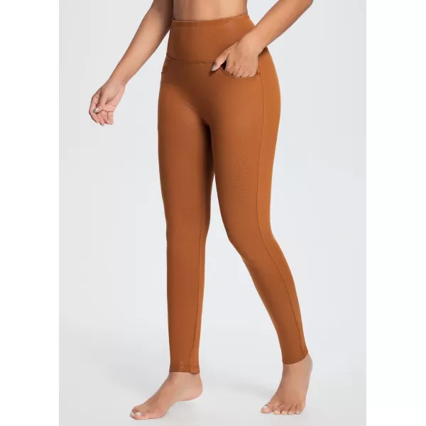 BALEAF Womens Fleece Lined Faux Leather Leggings with Pockets Warm Ultra Soft High Waisted Yoga Pants WorkoutCaramel