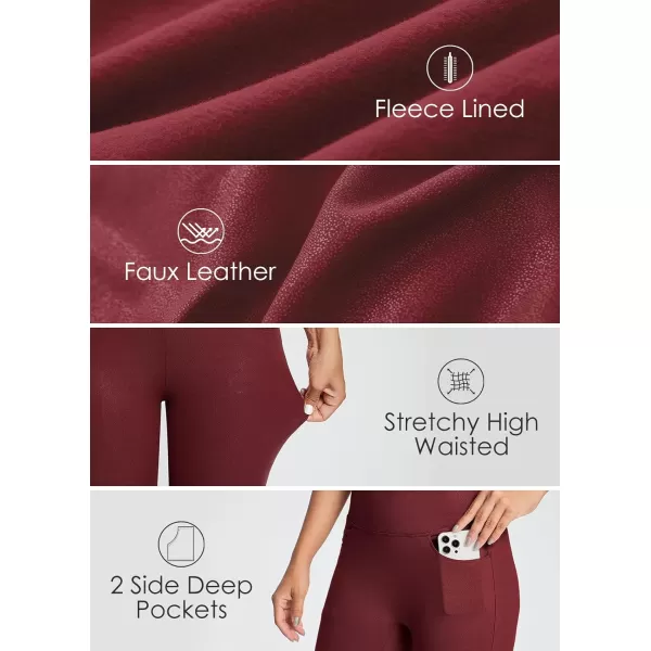 BALEAF Womens Fleece Lined Faux Leather Leggings with Pockets Warm Ultra Soft High Waisted Yoga Pants WorkoutWine Red