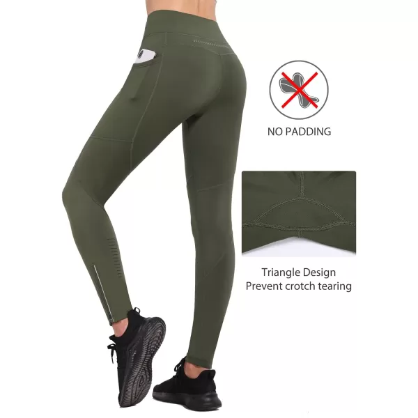 BALEAF Womens Fleece Lined Leggings Water Resistant Winter Clothes Running Tights Cold Weather Hiking Pants Zip PocketsGreen