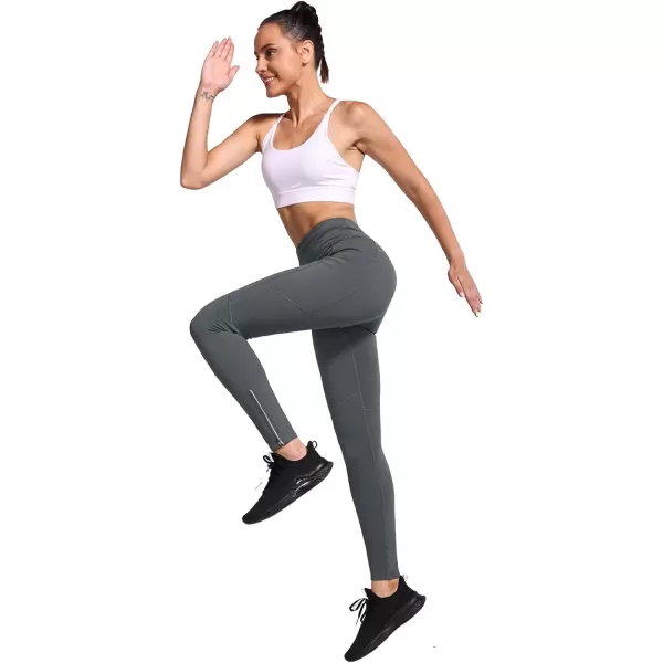 BALEAF Womens Fleece Lined Leggings Water Resistant Winter Clothes Running Tights Cold Weather Hiking Pants Zip PocketsGrey