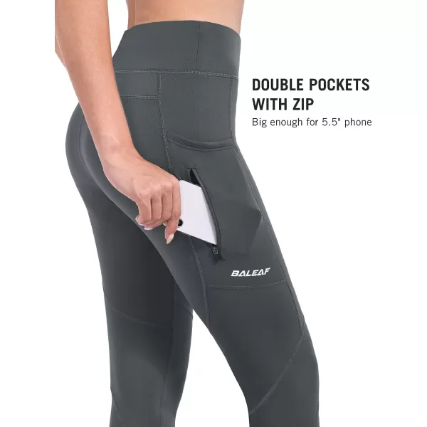 BALEAF Womens Fleece Lined Leggings Water Resistant Winter Clothes Running Tights Cold Weather Hiking Pants Zip PocketsGrey