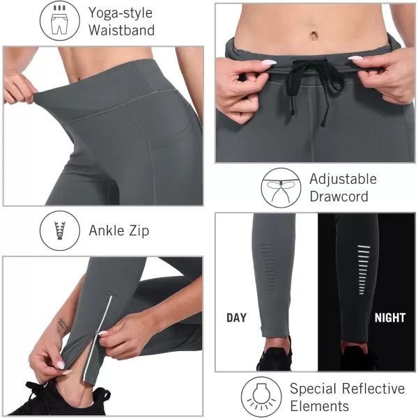 BALEAF Womens Fleece Lined Leggings Water Resistant Winter Clothes Running Tights Cold Weather Hiking Pants Zip PocketsGrey
