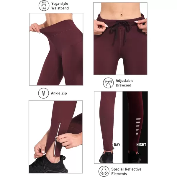 BALEAF Womens Fleece Lined Leggings Water Resistant Winter Clothes Running Tights Cold Weather Hiking Pants Zip PocketsRed